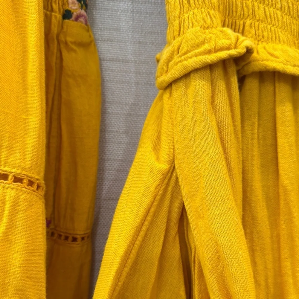 Free People Yellow Bell Sleeve Off Shoulder Mini Dress Womens Size Small - Picture 6 of 10